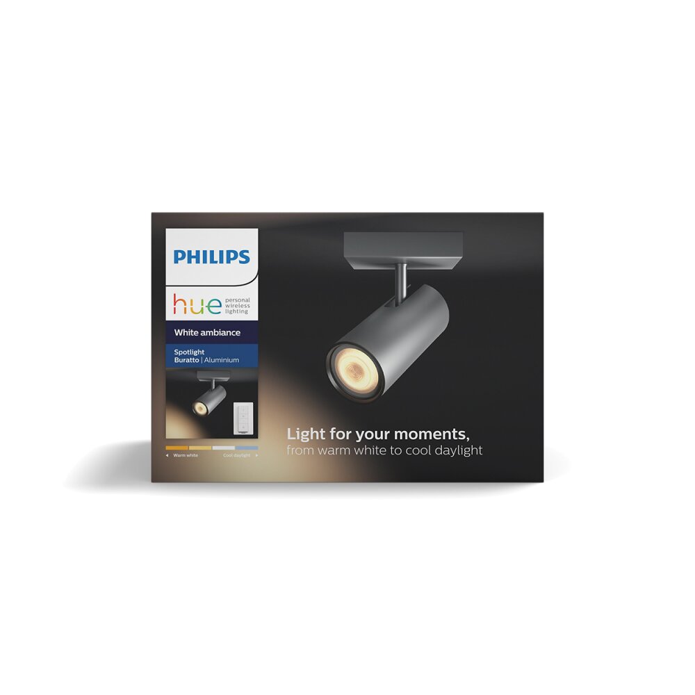 Philips Hue Ambiance White Buratto Set di base per spot a soffitto Argento, 1-Luce, Telecomando